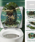 Resin Elongated Toilet Seat for Bathroom with underwater scenery, grip-tight bumpers, and stainless steel hinge.