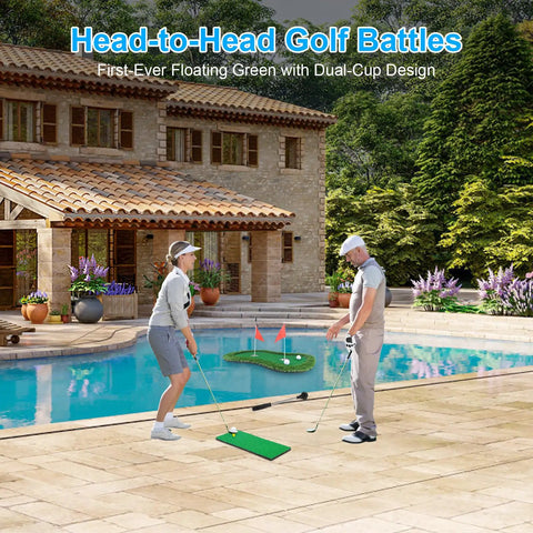 Floating Golf Green For Pool And Lake With Dual Cup Design Chipping Mat Ball Retriever And Anti Drift Ropes Stable EVA Base