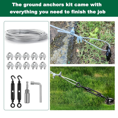 Heavy Duty 18 Inch Ground Anchor Kit Four Pack With Galvanized Cable And Turnbuckles For Sheds Swing Sets Gazebos And Tents Earth Anchors Built For High Wind Easy Install And Solid Security