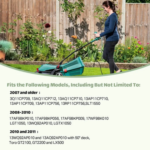 Person mowing lawn showcasing compatibility for Aramid Replacement Drive Belt For Lawn Mower Decks Fits Woods 18879 RD72 RD7200