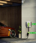 Plug And Play Nema 14-50 To 14-30 Power Adapter Cord Convert Your Level 2 Electric Vehicle Charger Or Household Dryer Hookup With Beefy 10 Awg Copper Conductors And Solid 1 Foot Green Jacket Design displayed with EV charging setup.