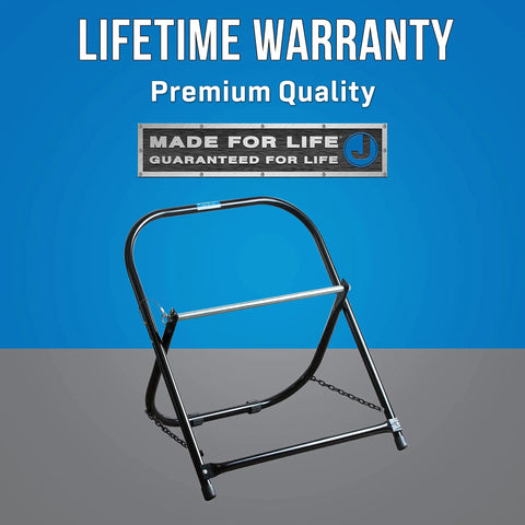 Beefy Steel Cable Caddy For Reels Up To 20 Inches In Diameter And 100 Lb Capacity displayed with lifetime warranty