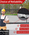 2 Inch Groove Wheel U Shaped Sliding Gate Caster Heavy Duty Detachable Stainless Steel shown under a sliding gate