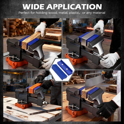 Two Piece 4.5 Inch Magnetic Vise Jaw Pads With Soft TPU Non Marring Covers And Waffle Grip installed on bench vise