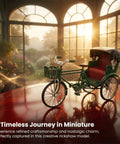 Deadset Cool Design 1:12 Scale Alloy Tricycle Model And Three Wheeled Rickshaw Miniature Figurine In Green on polished tabletop.