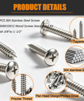 Close-up of Heavy Duty 304 Stainless Steel Screw Assortment Kit Featuring Phillips Pan Head Fasteners For Wood And Sheet Metal Jobs In Badass Marine Grade Quality Packed With 680 Pieces.