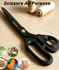 10 Inch All Purpose Heavy Duty Scissors For Home Office And Workshop, Workhorse Steel Blades For Cutting Fabric Paper Cardboard Leather And More, Rust Resistant With Comfortable Grip And Durable Construction, black scissors on wood