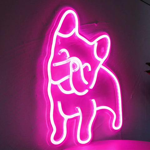 Pink LED Neon Dog Sign For Wall Decor So Cute French Bulldog Night Light USB Powered Glow Creates Dope Bedroom Vibe