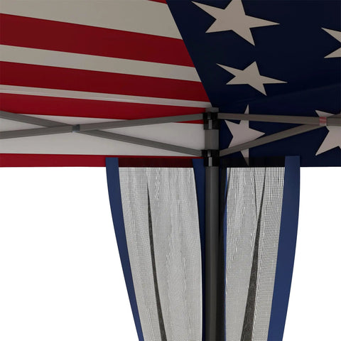 Close-up of blue and red 10x10 Pop Up Canopy Tent With Netting And Carry Bag Instant Gazebo Screen House for outdoor use.