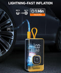 L7 Portable Tire Inflator Cordless Air Compressor 150 PSI Fast 1 Minute Inflation Auto Shutoff LED Light in use