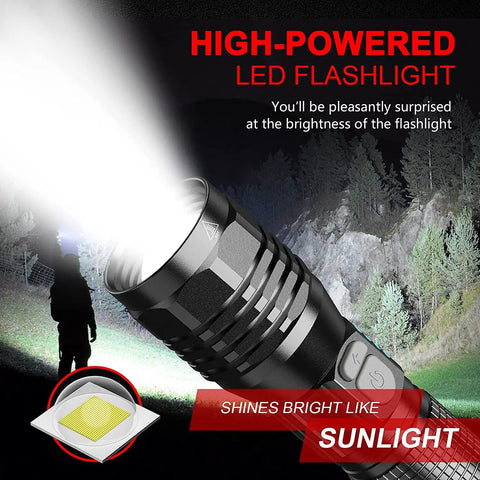 Beam from Beast Mode Rechargeable LED Flashlight S5000 With 3000 Lumens Dual Switch Five Modes Zoomable Beam Long Run Time Compact Tactical Light