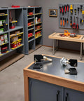 Tubular Lock and Key Set for Toolbox Cabinets and Drawers, Easy Install Lock Cylinder Kit with Mounting Hardware, Replacement Cabinet Locks, Includes Multiple Keys for Backup, Durable Metal Security Hardware on workbench