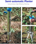 Long Handled Seed Planter For Easy Home Gardening, Semi Automatic Seeder With Depth Adjustment in garden setting