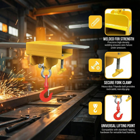 Heavy Duty Forklift Lifting Hook Attachment With 5500 Lbs Capacity, Single Fork Mobile Crane Hoist Builds Ultimate Workhorse For Rigging And Tough Jobs, Rugged Steel Build With Swivel Hook And Easy T-Screw Lock