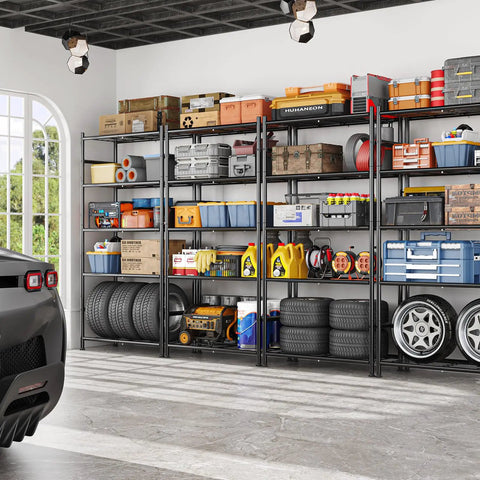 Rock Solid 5 Tier Metal Storage Shelf Heavy Duty Vertical Shelving Unit With Hooks 33.5 Inch Wide Anti Rust Finish Holds 1000 Lbs Built Tough For Garage Closet And Bedroom Total Organization Game Changer