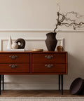 Wooden dresser with Vintage Look Bail Drawer Pull 2.5 Inch Center To Center Dark Antique Bronze Cabinet Handle in classic antique finish.