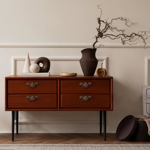 Wooden dresser with Vintage Look Bail Drawer Pull 2.5 Inch Center To Center Dark Antique Bronze Cabinet Handle in classic antique finish.