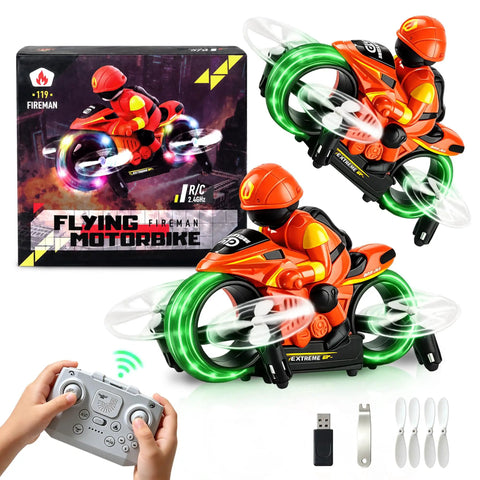 Ground And Air RC Motorbike Toy For Kids And Adults 2 In 1 Remote Control Vehicle With LED Lights Auto Takeoff
