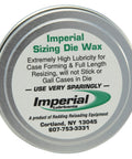 Imperial Sizing Die Wax, 2 oz tin; metal can with green Imperial Lubricants label.