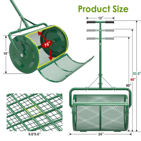 Heavy Duty 24 Inch Compost Spreader For Lawn And Garden With Beefed Up Peat Moss And Topsoil Spreader Three Height Settings