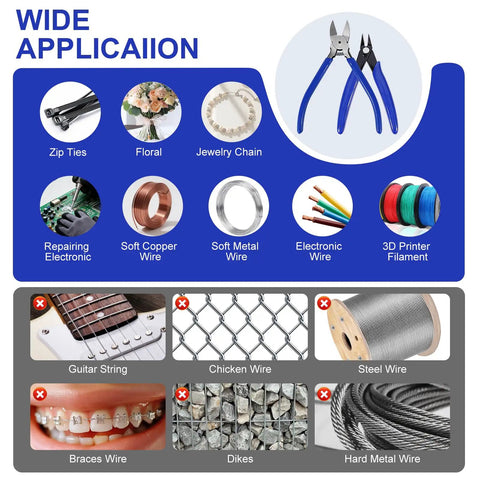 Two Pack Wire Cutters Set 5 Inch Micro Cutter And 6 Inch Heavy Duty Diagonal Cutter Spring Loaded Flush Cutting Pliers diagram
