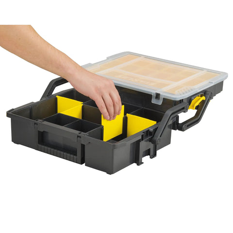 Hand adjusting divider in Multi Level Organizer Box With Dividers And Cantilever Design Portable And Linkable For Easy Access