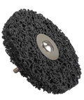 Durable 4 Inch Abrasive Strip Wheels With 6MM Shank For Drill Bit showing black dense fiber for scraping paint or rust.