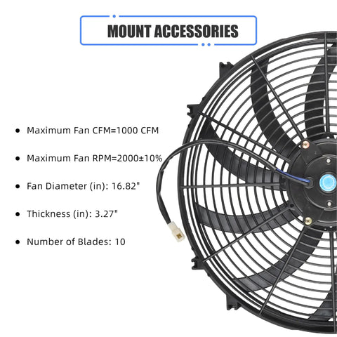 Heavy Lifting 14 Inch Slim Push Pull Electric Radiator Cooling Fan 12 Volt 90 Watt Beast Mode Eight Blade Engine Cooler with 10 blades