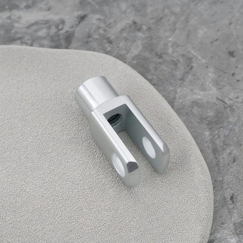 Two Piece M8x1.25 Air Cylinder Rod Clevis Ends With Right Hand Female Thread Y Connector For Electronic Automation Equipment 42mm Long By 16mm Wide 8mm Installation Diameter Carbon Steel Durable, silver clevis close-up
