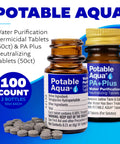 Emergency Water Purification Tablets With PA Plus Two 50 Count Bottles For Quick Safe Drinking Water In Any Situation label display