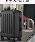 YOETEY hardside luggage suitcase with wheels, TSA-approved lock, black