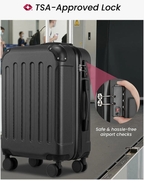 YOETEY hardside luggage suitcase with wheels, TSA-approved lock, black
