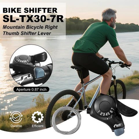 Cyclist on a road with a 7 Speed Bike Shifter Right Handle Trigger For Mountain City Road Folding Bikes SL TX30 7R