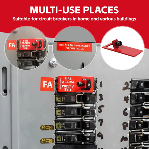 Fire Alarm Lockout Kit 10 Pack for ESeries, Red Color Safety Lockout installed on circuit breaker panel