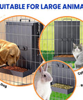 Real Deal Automatic Dog Feeder Hanging Pet Cage Food Dispenser Holds 17 Pounds For Big Packs And Multi Pet Homes Quick Setup Gravity Bowls For Easy Daily Grind with dog, cat, and rabbit using it.