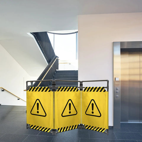 Caution Symbol Foldable Safety Barricade With High Visibility Red Panels, 3 Foot Lightweight Portable Barrier in building lobby