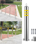 Tough As Nails 304 Stainless Steel Safety Bollard Post Concrete Floor Mounted Barrier Pole with installation kit in outdoor pathway.