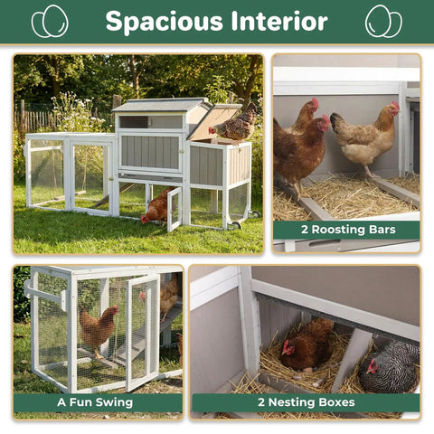 Mobile Chicken Coop With Wheels Weatherproof Large Hen House Chicken Tractor With Nesting Box Roosting Bars Pullout Tray