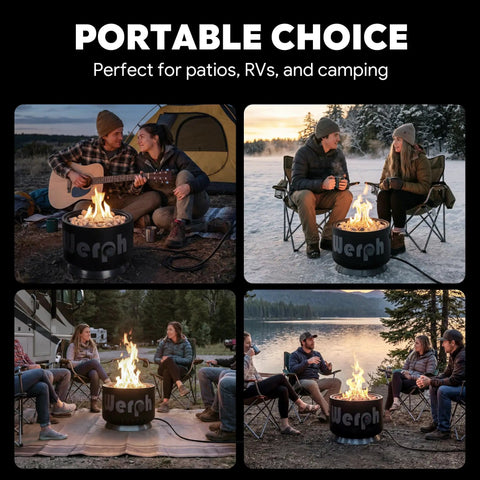 17 Inch Compact Propane Fire Pit With 58000 BTU Lightweight Outdoor Heater in camping and RV settings
