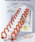 Heavy Duty Aluminum Attic Ladder Pull Down Ceiling Access With Non Slip Steps Folding Telescopic Design showing electric features.