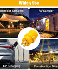 Plug And Play Nema L14 30P To 14 50R Generator Adapter Plug Handling 30 Amp To 50 Amp Conversion For RV Trailer Camper EV charging in outdoor settings.