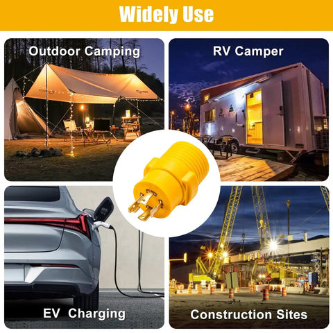Plug And Play Nema L14 30P To 14 50R Generator Adapter Plug Handling 30 Amp To 50 Amp Conversion For RV Trailer Camper EV charging in outdoor settings.