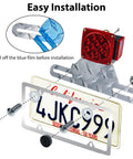 Beefy Universal Two Pack Trailer License Plate Bracket Frame with mounting kit showing assembly and blue film removal.