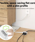 6 Ft Indoor Extension Cord With 3 Outlets Polarized 2 Prong Plug 2 Pack White Built For Home Office Lamps Fans Holiday Lights And Everyday Power Needs plugged into wall near wooden furniture