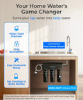 Under Sink Water Filtration System For Municipal Cold Water Direct Connect To Faucet Reduces PFAS PFOA PFOS Fluoride Chlorine Bad Taste And Odor NSF ANSI 42 Certified 8 Layer Filtration For Clear Tasting Water installed under kitchen sink.