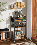 Four Tier Coffee Bar Cart With K Cup Holder And Milk Frother Stand Featuring Hella Convenient Storage Layout In Rustic Brown Finish, stylish compact design.