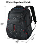 Travel Laptop Backpack 17.3 Inch TSA Friendly Daypack For Men Women Water Repellent Ballistic Fabric with dimensions shown