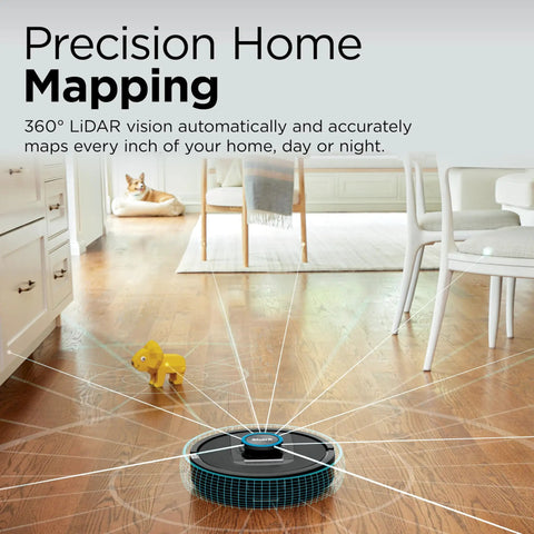 PowerDetect Self Empty Robot Vacuum With NeverStuck Tech mapping living room with 360° LiDAR vision on hardwood floor AV2820S
