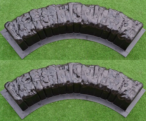 Two Piece Round Edge Concrete Molds For DIY Border Edging, ABS Plastic Log Edging Molds, Stone Look Border Molds on grass