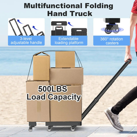 Foldable Dolly Cart With 500 Lb Capacity, Built Like A Tank, Six Wheel Design, Heavy Duty Hand Truck On Wheels on beach